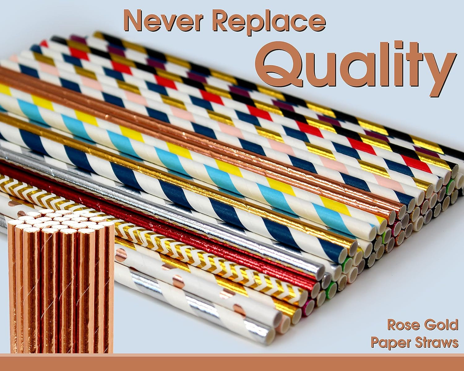 150-Pack Biodegradable Rose Gold Paper Straws - Cake Pop Sticks for Weddings, Birthdays, Anniversaries, Holiday Celebrations - Disposable Drinking Straws and Party Supplies