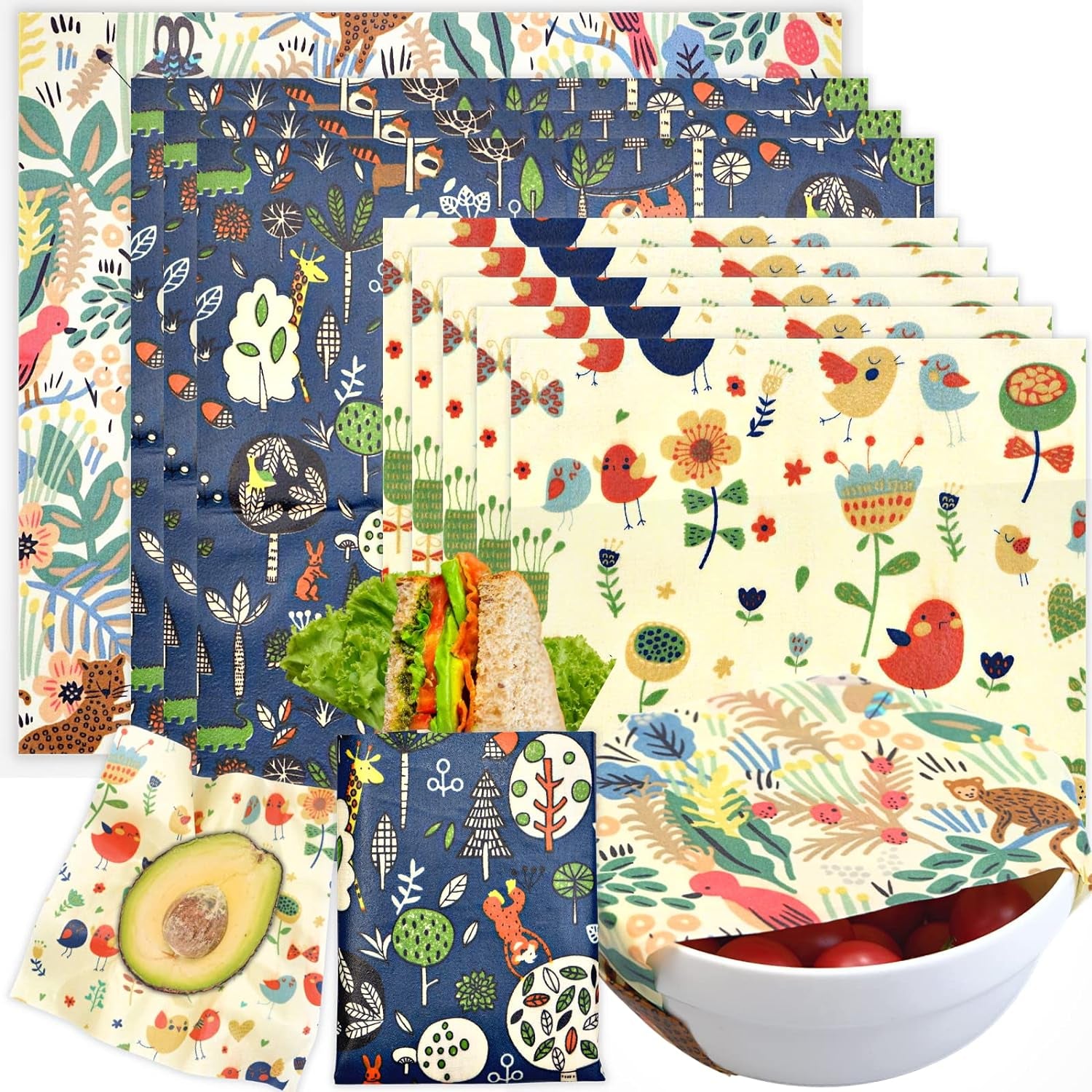 Reusable Beeswax Wrap - 9 Pack Beeswax Wraps for Food, Eco-Friendly Beeswax Food