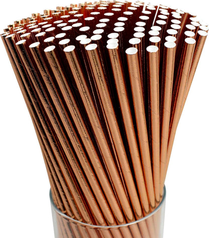 150-Pack Biodegradable Rose Gold Paper Straws - Cake Pop Sticks for Weddings, Birthdays, Anniversaries, Holiday Celebrations - Disposable Drinking Straws and Party Supplies