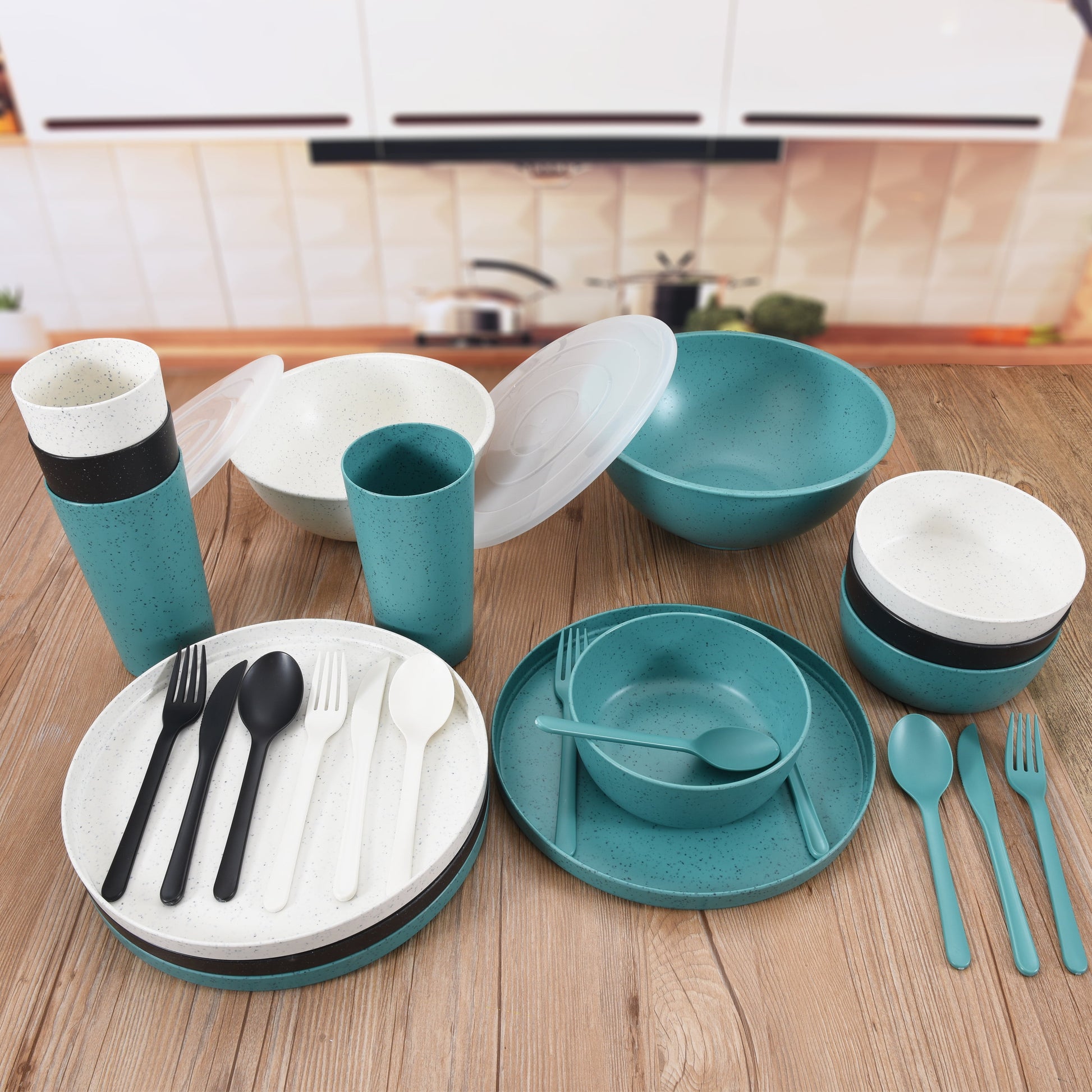 28-Piece Eco-Friendly Recycled Plastic Dinnerware Set