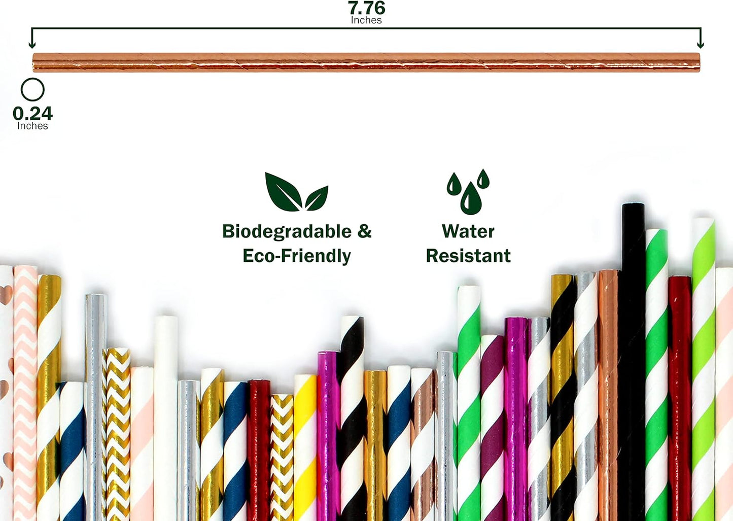150-Pack Biodegradable Rose Gold Paper Straws - Cake Pop Sticks for Weddings, Birthdays, Anniversaries, Holiday Celebrations - Disposable Drinking Straws and Party Supplies