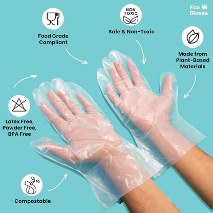 Plant-Based Compostable Eco-Friendly Gloves for Food Prep & Cleaning